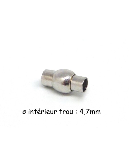 Fermoir aimanté en métal argenté pour cordon de 4,5mm Fermoir aimanté en métal argenté pour cordon de 4,5mm