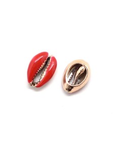 Perle coquillage cauris doré et rouge 17mm - 22mm