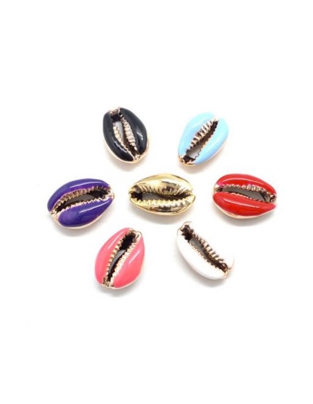 Coquillage cauris doré et rouge, violet, noir pour création bijoux