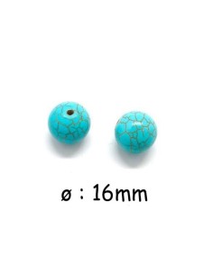 Perle ronde 16mm imitation turquoise "Howlite" couleur bleu turquoise