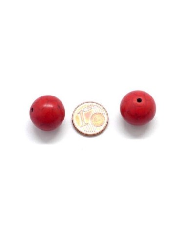 Perle 16mm imitation turquoise "Howlite" rouge pour collier