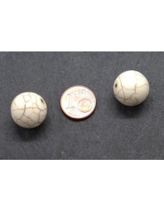 Perle ronde 16mm imitation turquoise "Howlite" blanc cassé, beige 2
