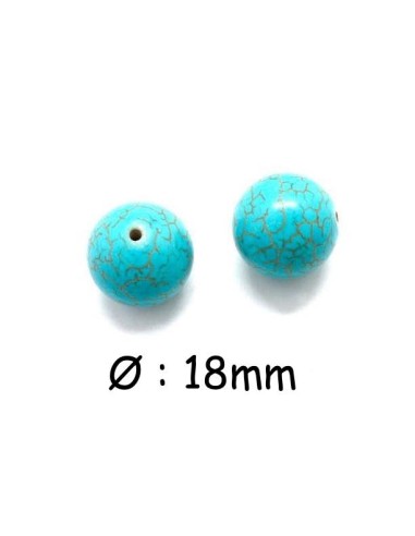 Perle 18mm ronde imitation turquoise "Howlite" bleu turquoise pour création collier