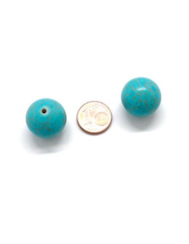 Grosse Perle 18mm bleu turquoise imitation turquoise "Howlite" pour création porte clé