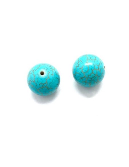 Perle ronde 18mm imitation turquoise "Howlite" couleur bleu turquoise Perle ronde 18mm imitation turquoise "Howlite" couleur bleu turquoise