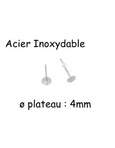 Support plateau puce de 4mm pour boucles d'oreilles en acier inoxydable argenté