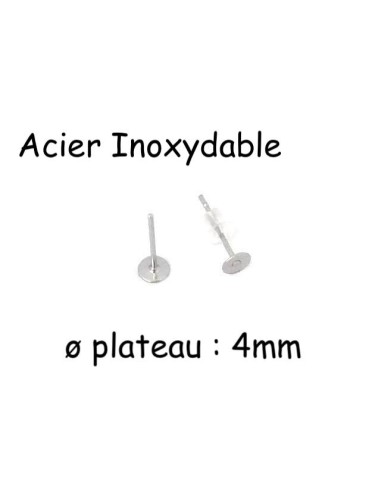 Support plateau puce de 4mm pour boucles d'oreilles en acier inoxydable argenté