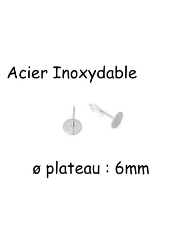 Support plateau puce de 6mm pour boucles d'oreilles en acier inoxydable argenté