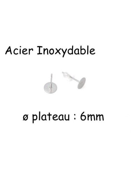 Support plateau puce de 6mm pour boucles d'oreilles en acier inoxydable argenté Support plateau puce de 6mm pour boucles d'oreilles en acier inoxydable argenté