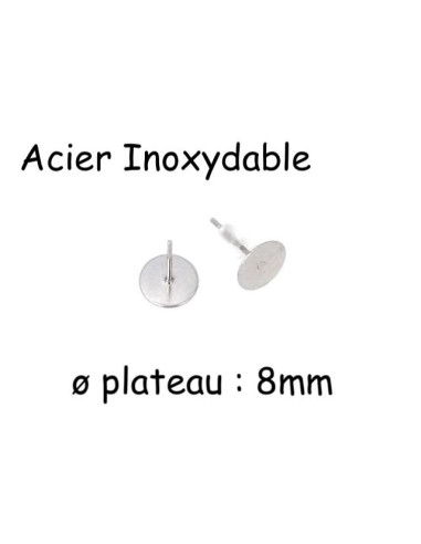Support plateau puce de 8mm pour boucles d'oreilles en acier inoxydable argenté