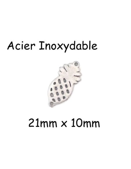 Perle connecteur ananas en métal acier inoxydable argenté