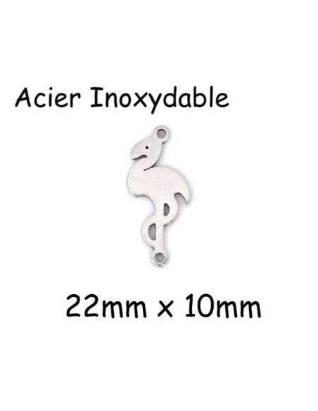 Perle connecteur flamant rose en métal acier inoxydable argenté