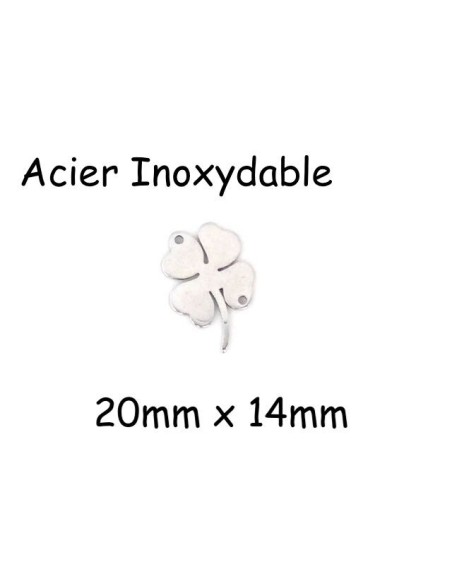Perle connecteur trèfle à 4 feuilles en métal acier inoxydable argenté porte bonheur