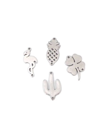 Intercalaire en acier inox argenté pour bracelet d'amitié : ananas, cactus, flamant, trèfle