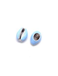 Perle coquillage cauris argenté et bleu ciel 17mm - 22mm