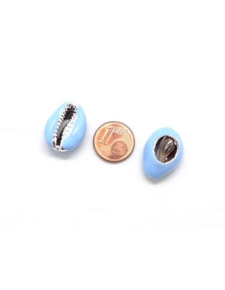 Coquillage cauris argenté et bleu ciel pour bijoux