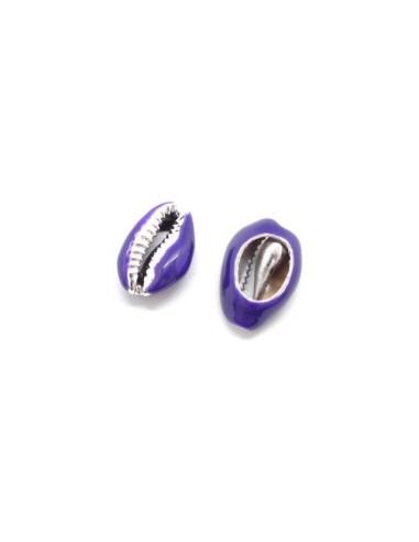 Perle coquillage cauris argenté et violet 20mm - 25mm