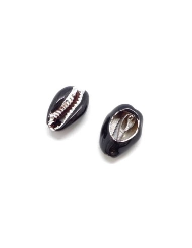 Perle coquillage cauris argenté et noir 20mm - 25mm