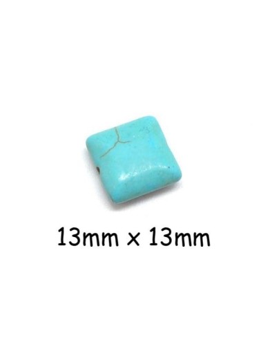 Perle carré imitation turquoise "Howlite" bleu turquoise 13mm