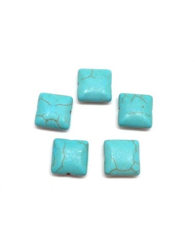 Perle carré 13mm howlite bleu turquoise pour collier