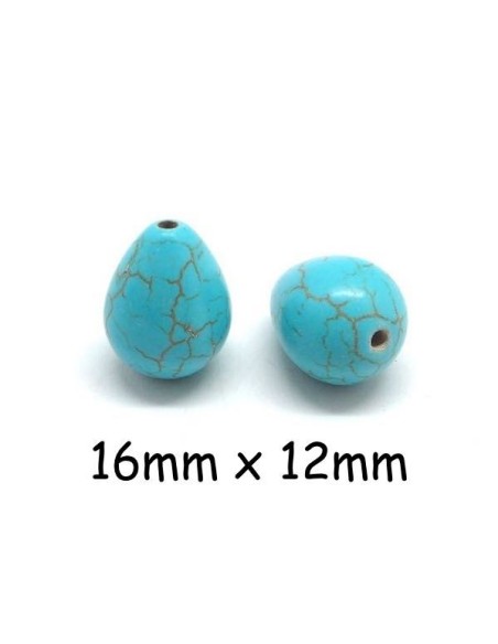 Perle goutte imitation turquoise "Howlite" bleu turquoise 16mm