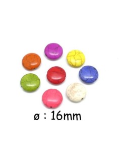Perle pastille 16mm imitation turquoise "Howlite" 8 couleurs assorties