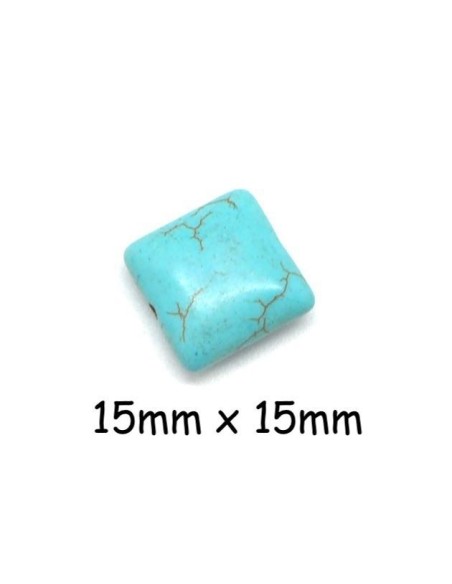 perle carré imitation turquoise "Howlite" bleu turquoise 15mm