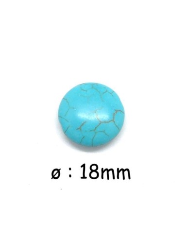 Perle pastille imitation turquoise "Howlite" bleu turquoise 18mm