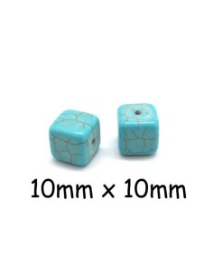 Perle cube 10mm bleu turquoise howlite