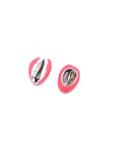 Perle coquillage cauris argenté et rose pour boucles d'oreilles