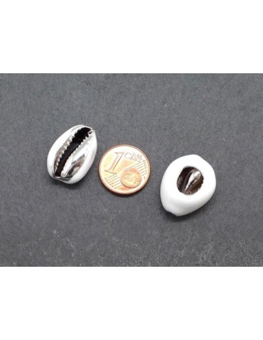 Perle coquillage cauris blanc et argenté pour boucle d'oreille