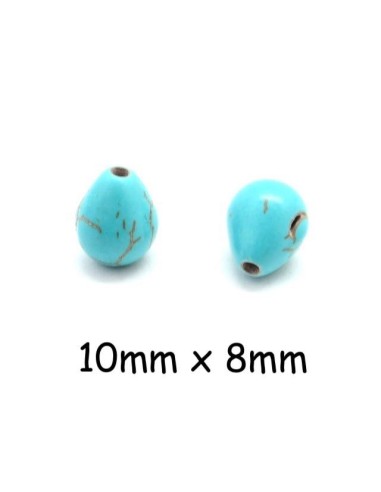 Perle goutte imitation turquoise "Howlite" bleu turquoise 10mm x 8mm