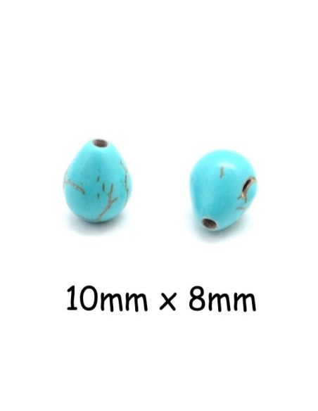 Perle goutte imitation turquoise "Howlite" bleu turquoise 10mm x 8mm