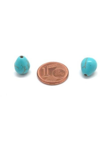 Petite Perle goutte imitation turquoise "Howlite" bleu turquoise 10mm x 8mm