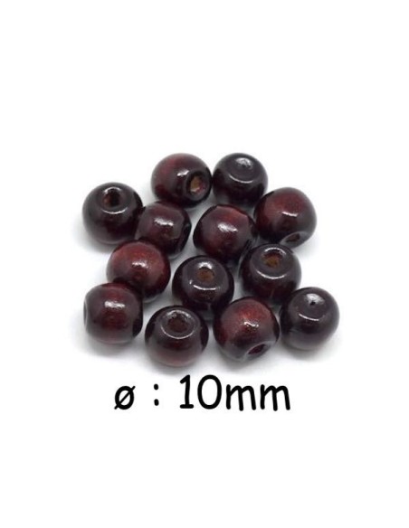 Perle en bois ronde 10mm marron auburn pour collier mala