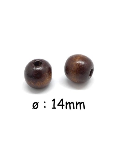 Perle en bois ronde 14mm marron foncé chataigne pour création collier
