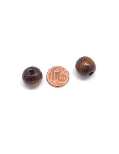 Perle en bois ronde 14mm de couleur marron foncé chataigne