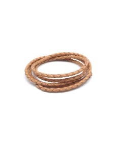 Cordon cuir tressé rond 3mm de couleur marron naturel, beige 2