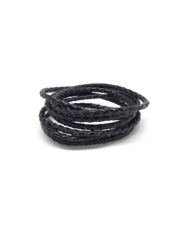 Cordon cuir tressé rond 3mm noir pour création bracelet