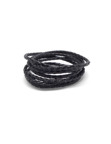 Cordon cuir tressé rond 3mm noir pour création bracelet