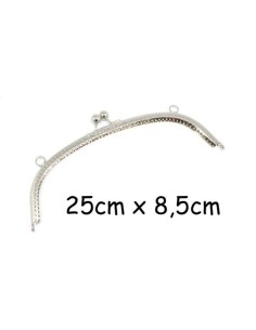 Grand Fermoir sac en métal argenté avec attache sur le dessus clic clac, clasp - 25cm