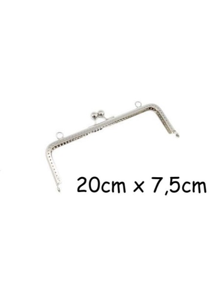 Fermoir sac en métal argenté rectangle 20cm avec attache sur le dessus clic clac, clasp