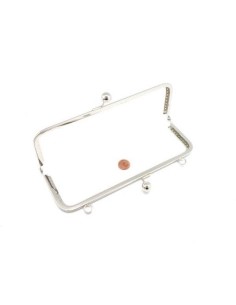 Fermoir sac en métal argenté rectangle 20cm avec attache sur le dessus clic clac, clasp 2
