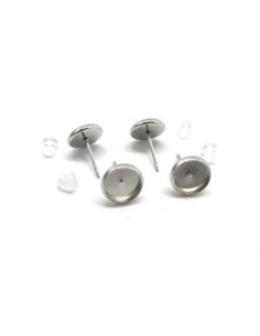 Boucles d'oreille pour cabochon de 8mm en acier inoxydable argenté - BO puce 2