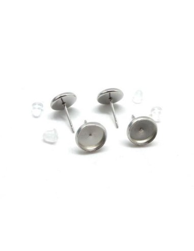 Support boucles d'oreilles pour cabochon de 8mm acier inox