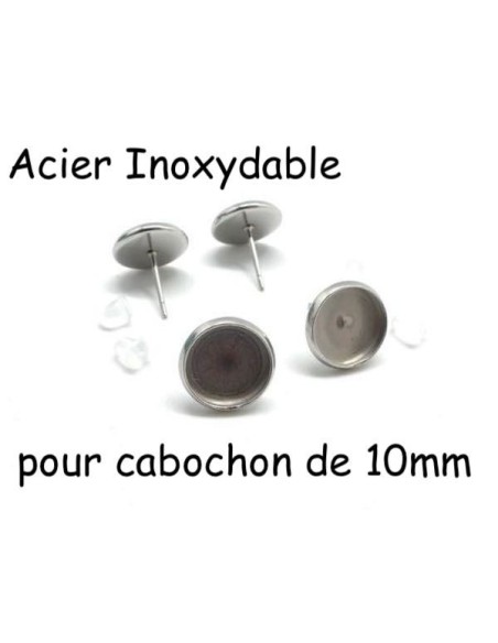 Support BO pour cabochon de 10mm en acier inox argenté