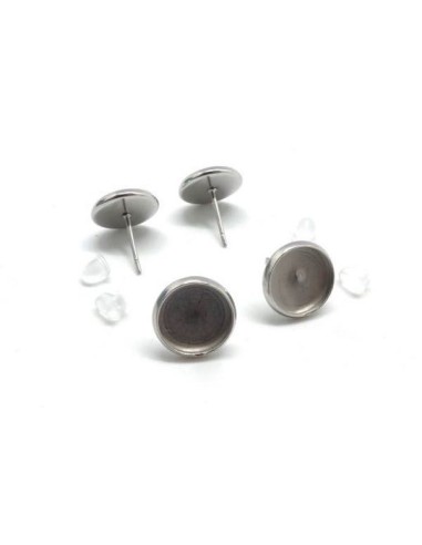 Boucle d'oreilles pour cabochon de 10mm en acier inox argenté