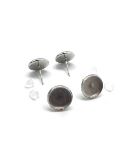 Boucle d'oreilles pour cabochon de 10mm en acier inox argenté