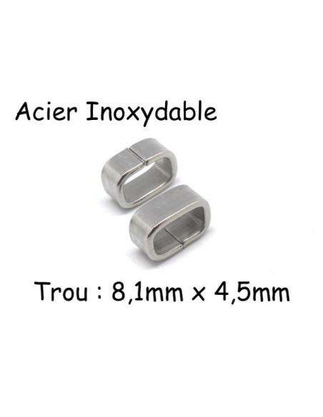 Perle passant rectangle argenté en acier inoxydable pour 2 cordons de 4mm