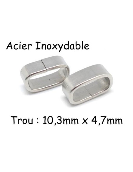 Perle passant rectangle argenté en acier inoxydable pour 2 cordons de 4mm